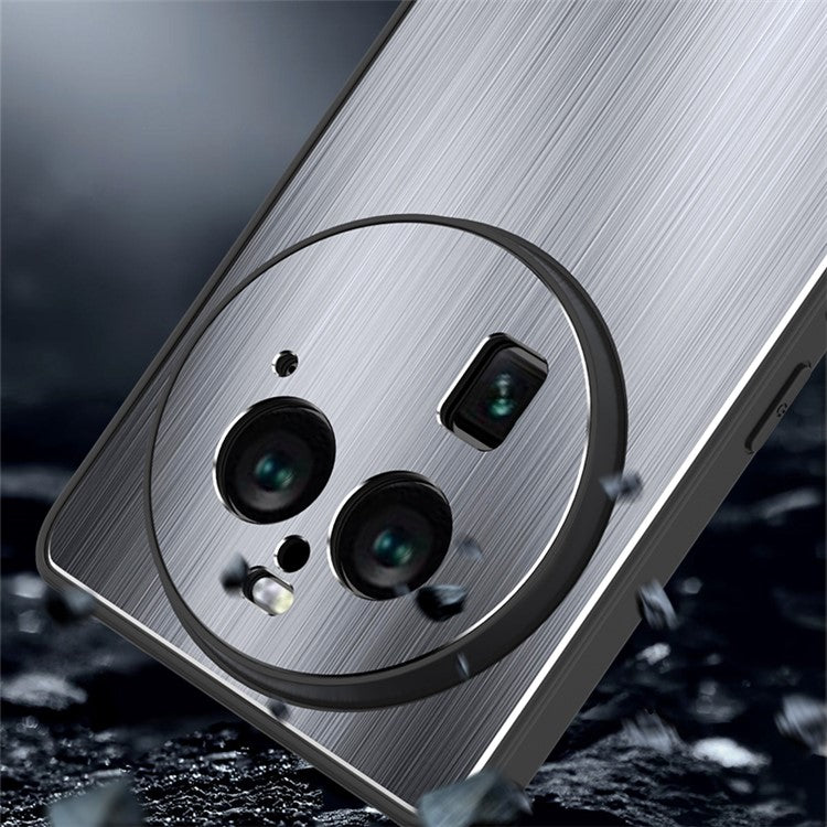 Shockproof Cover for Oppo Find X6 Pro TPU Frame Aluminium Alloy Brushed Phone Back Protector Case - Black