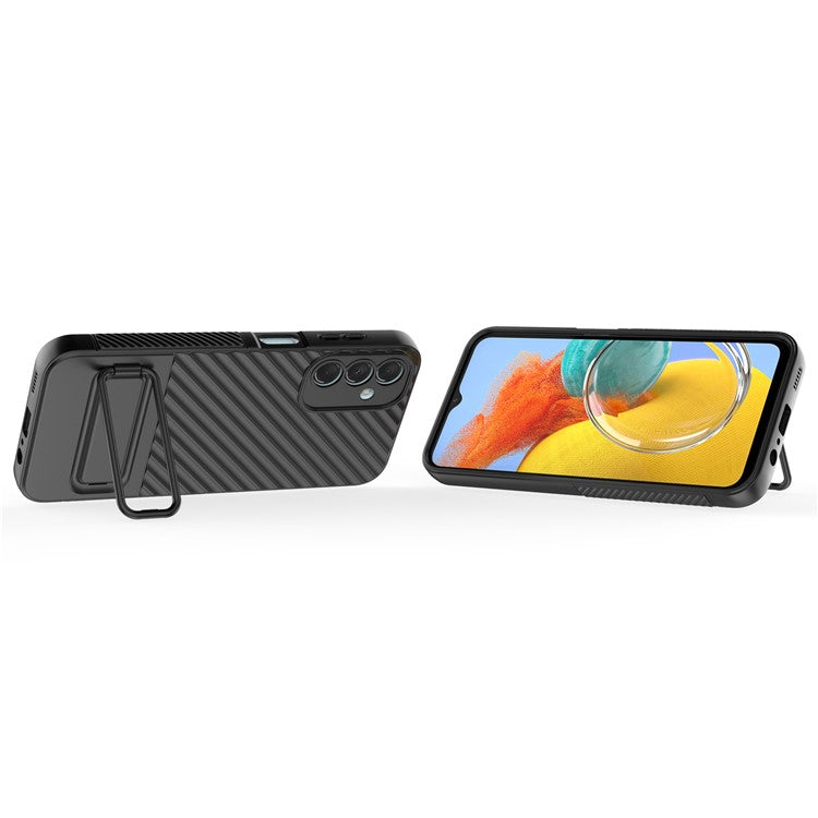 For Samsung Galaxy M14 5G Flexible TPU Phone Case Hidden Kickstand Phone Cover - Black