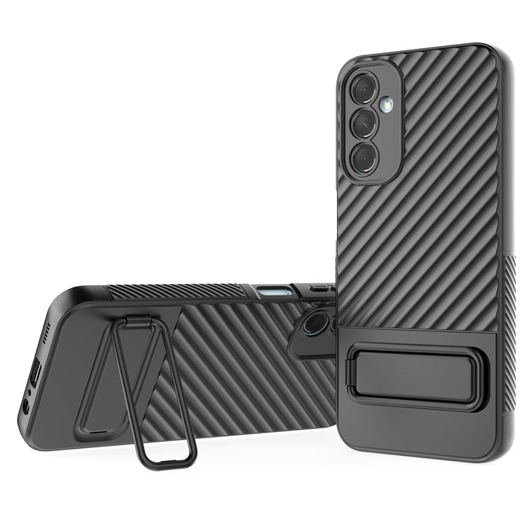 For Samsung Galaxy M14 5G Flexible TPU Phone Case Hidden Kickstand Phone Cover - Black