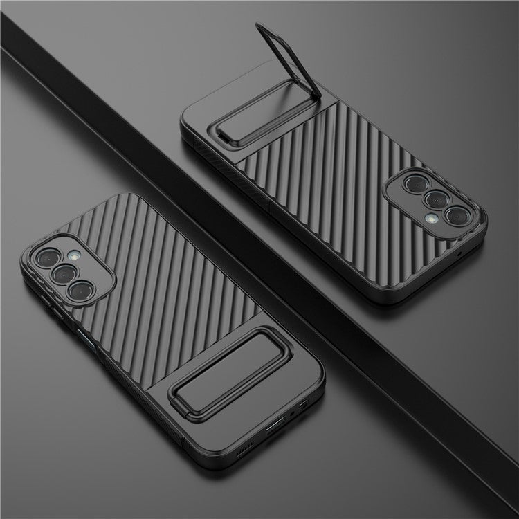 For Samsung Galaxy M14 5G Flexible TPU Phone Case Hidden Kickstand Phone Cover - Black