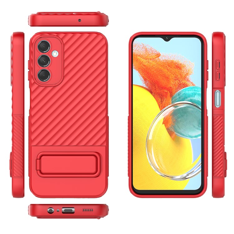 For Samsung Galaxy M14 5G Flexible TPU Phone Case Hidden Kickstand Phone Cover - Red