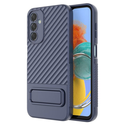 For Samsung Galaxy M14 5G Flexible TPU Phone Case Hidden Kickstand Phone Cover - Dark Blue