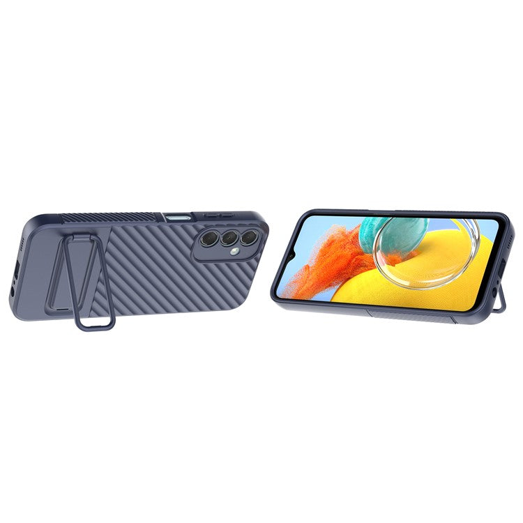 For Samsung Galaxy M14 5G Flexible TPU Phone Case Hidden Kickstand Phone Cover - Dark Blue