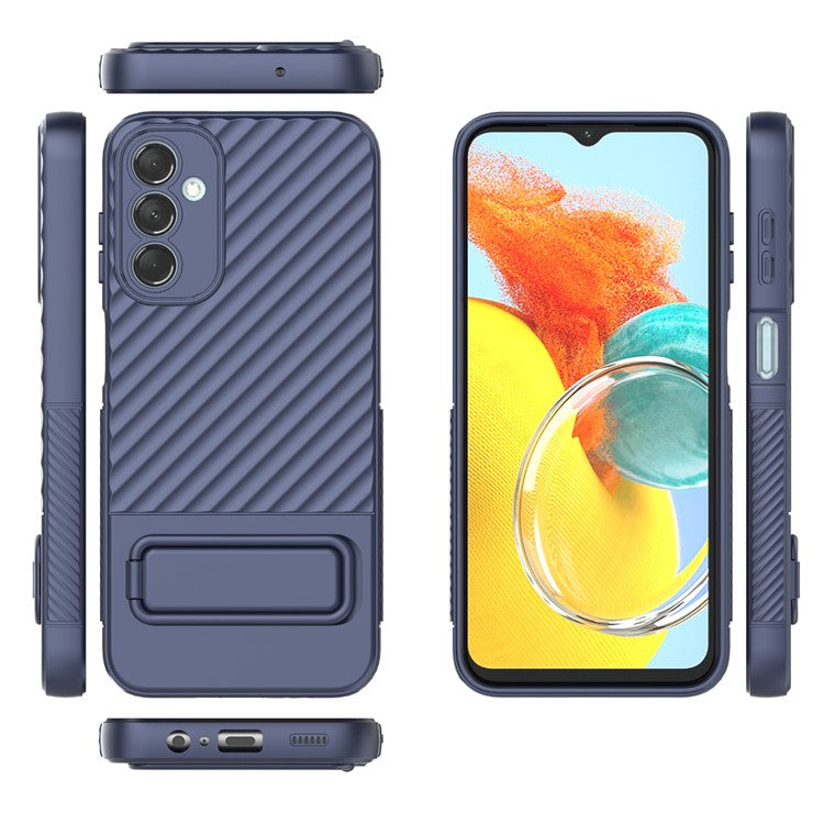 For Samsung Galaxy M14 5G Flexible TPU Phone Case Hidden Kickstand Phone Cover - Dark Blue