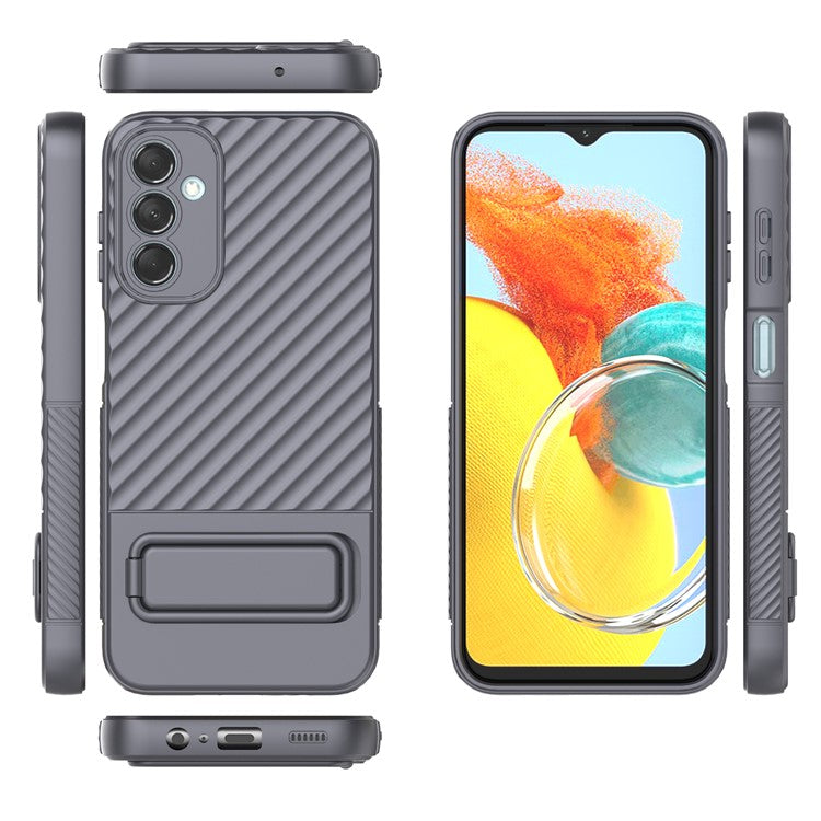 For Samsung Galaxy M14 5G Flexible TPU Phone Case Hidden Kickstand Phone Cover - Grey