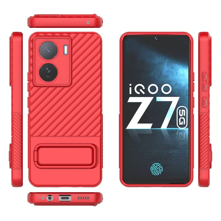 For vivo iQOO Z7 5G Anti-scratch Phone Case Kickstand TPU Back Cover - Red