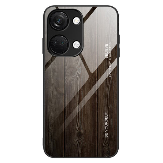 For OnePlus Nord 3 5G / Ace 2V Wooden Pattern Back Case Anti-Scratch TPU + Tempered Glass Phone Cover - Black