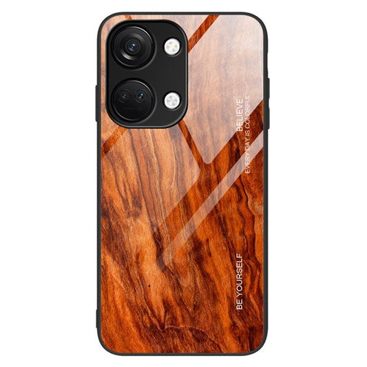 For OnePlus Nord 3 5G / Ace 2V Wooden Pattern Back Case Anti-Scratch TPU + Tempered Glass Phone Cover - Orange