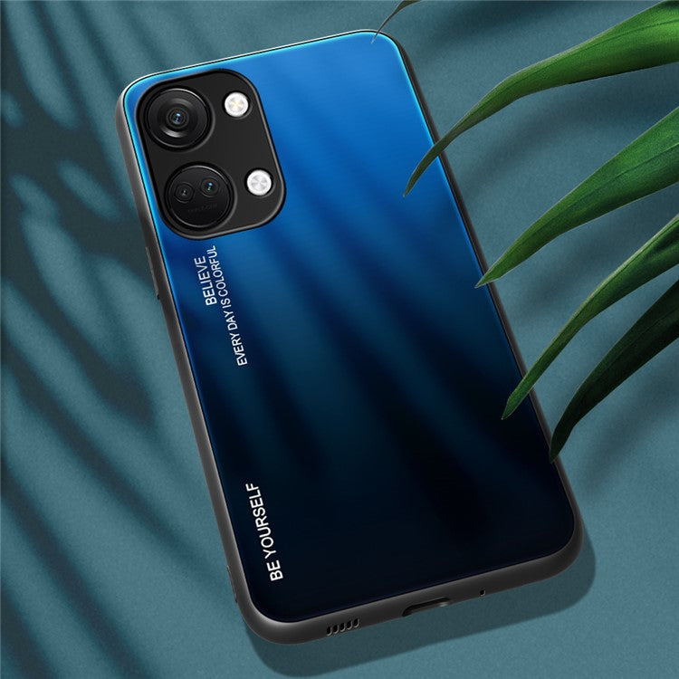 For OnePlus Nord 3 5G / Ace 2V Gradient Tempered Glass Back Shell PC + TPU Shock Protective Phone Case - Blue+Black