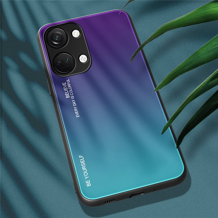 For OnePlus Nord 3 5G / Ace 2V Gradient Tempered Glass Back Shell PC + TPU Shock Protective Phone Case - Purple+Blue