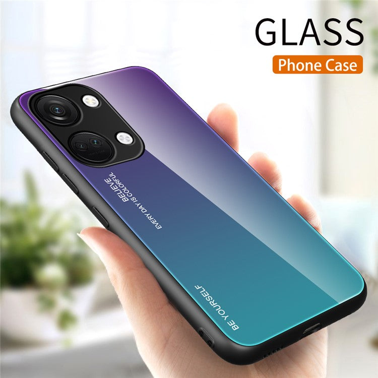 For OnePlus Nord 3 5G / Ace 2V Gradient Tempered Glass Back Shell PC + TPU Shock Protective Phone Case - Purple+Blue