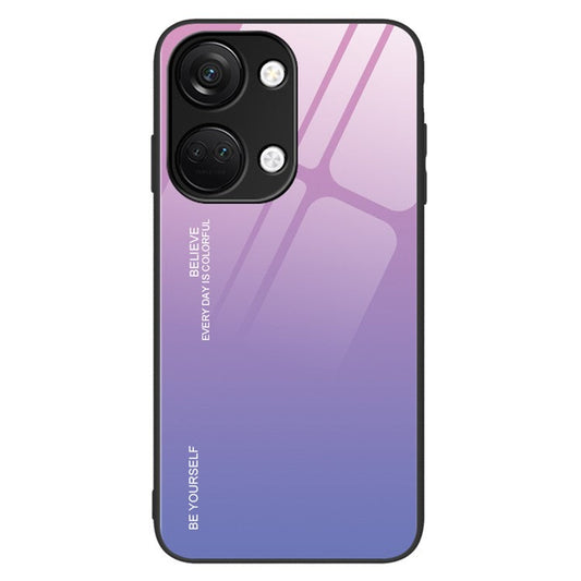 For OnePlus Nord 3 5G / Ace 2V Gradient Tempered Glass Back Shell PC + TPU Shock Protective Phone Case - Pink+Purple