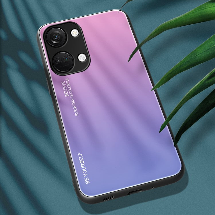 For OnePlus Nord 3 5G / Ace 2V Gradient Tempered Glass Back Shell PC + TPU Shock Protective Phone Case - Pink+Purple