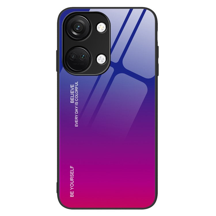 For OnePlus Nord 3 5G / Ace 2V Gradient Tempered Glass Back Shell PC + TPU Shock Protective Phone Case - Blue+Rose