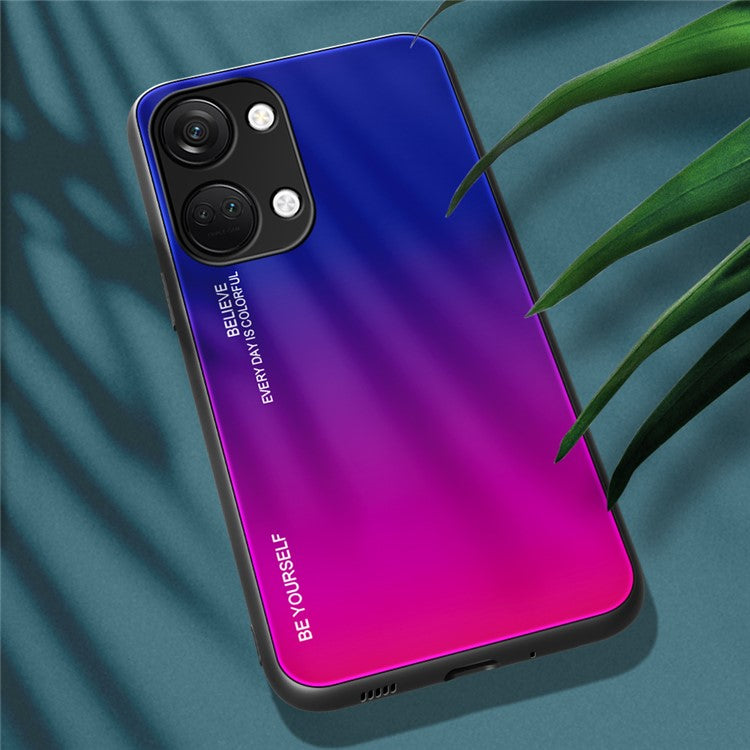 For OnePlus Nord 3 5G / Ace 2V Gradient Tempered Glass Back Shell PC + TPU Shock Protective Phone Case - Blue+Rose