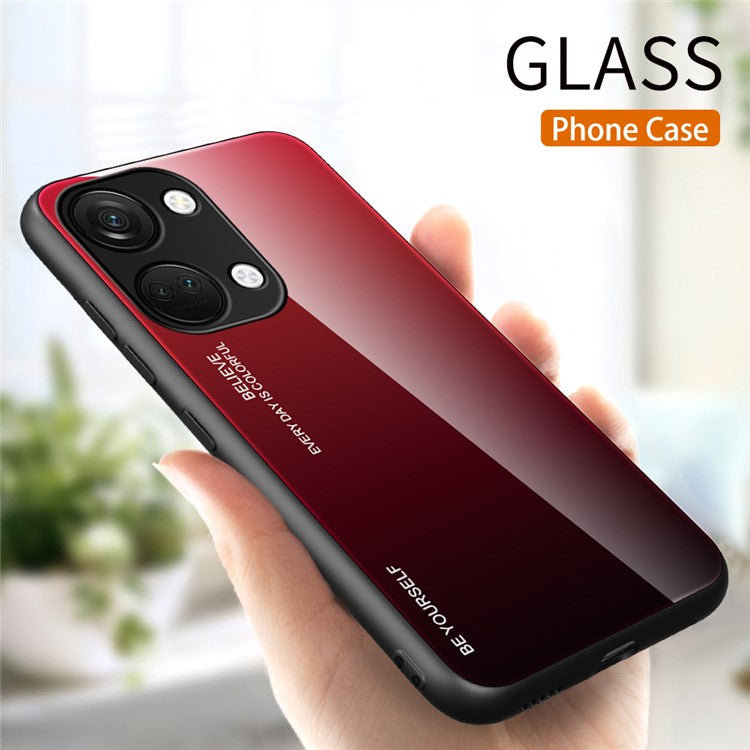 For OnePlus Nord 3 5G / Ace 2V Gradient Tempered Glass Back Shell PC + TPU Shock Protective Phone Case - Red+Black