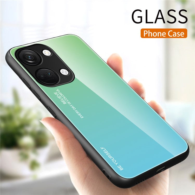 For OnePlus Nord 3 5G / Ace 2V Gradient Tempered Glass Back Shell PC + TPU Shock Protective Phone Case - Cyan+Blue