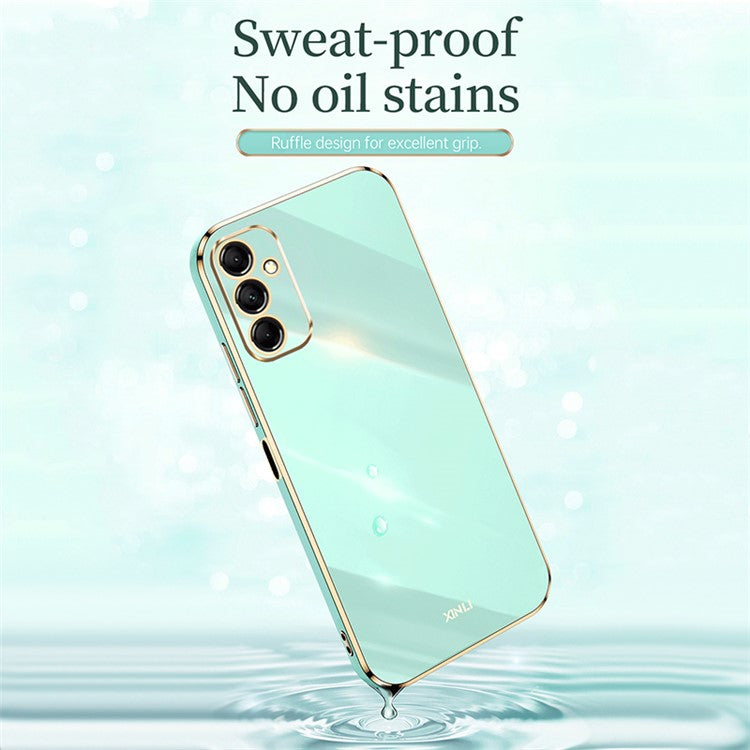 XINLI For Samsung Galaxy M14 5G Electroplating Edge Case Soft TPU Shockproof Phone Cover - Cyan
