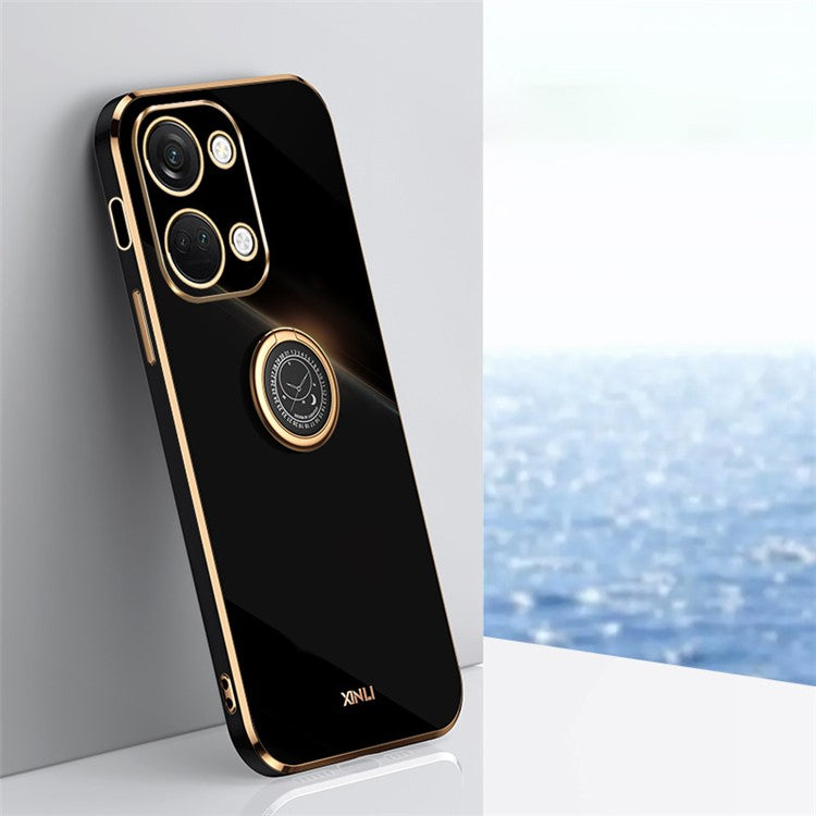 XINLI For OnePlus Nord 3 5G / Ace 2V Ring Holder Kickstand TPU Case Electroplating Phone Cover - Black