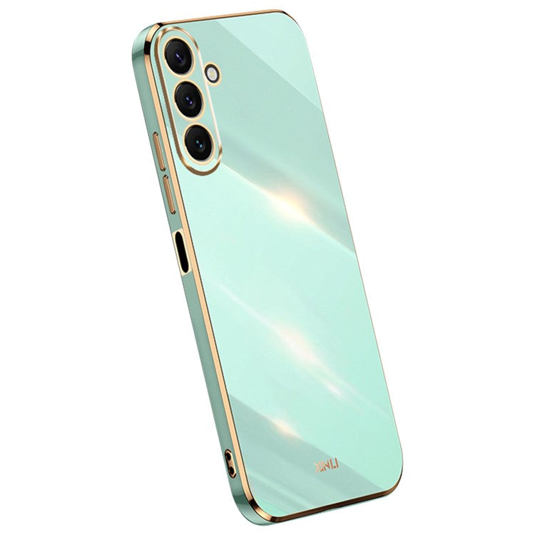 XINLI TPU Phone Case for Samsung Galaxy M54 5G / F54 5G Full Camera Protection Electroplated Gold Edge Cover - Cyan