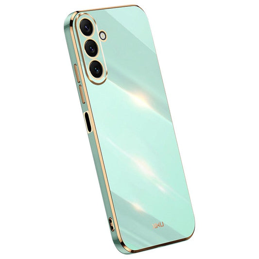 XINLI TPU Phone Case for Samsung Galaxy M54 5G / F54 5G Full Camera Protection Electroplated Gold Edge Cover - Cyan