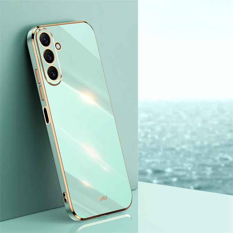 XINLI TPU Phone Case for Samsung Galaxy M54 5G / F54 5G Full Camera Protection Electroplated Gold Edge Cover - Cyan