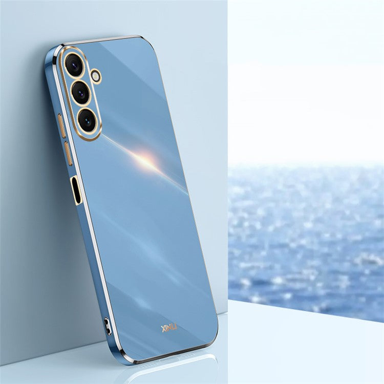 XINLI TPU Phone Case for Samsung Galaxy M54 5G / F54 5G Full Camera Protection Electroplated Gold Edge Cover - Blue
