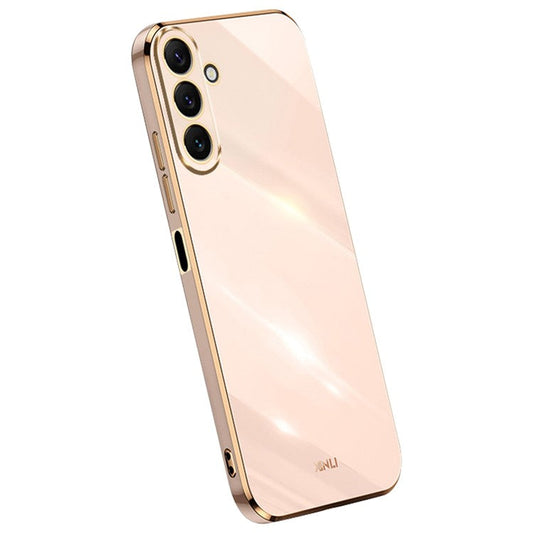 XINLI TPU Phone Case for Samsung Galaxy M54 5G / F54 5G Full Camera Protection Electroplated Gold Edge Cover - Pink
