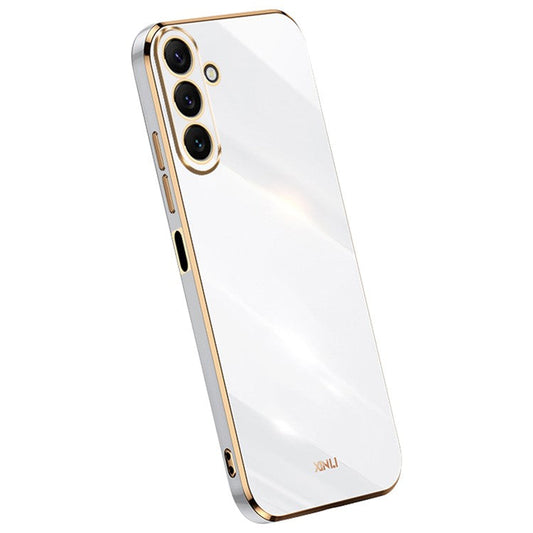 XINLI TPU Phone Case for Samsung Galaxy M54 5G / F54 5G Full Camera Protection Electroplated Gold Edge Cover - White