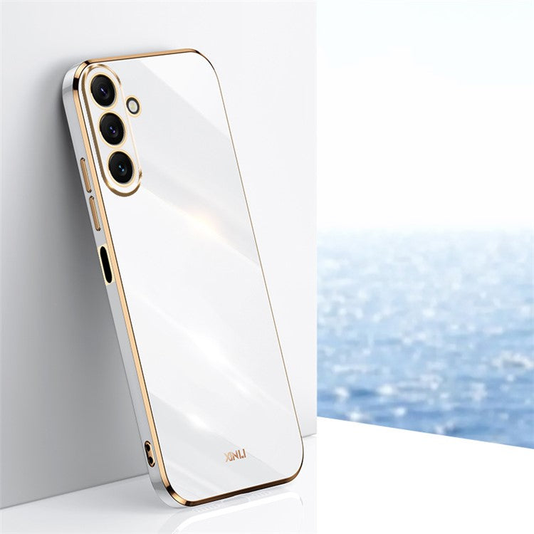 XINLI TPU Phone Case for Samsung Galaxy M54 5G / F54 5G Full Camera Protection Electroplated Gold Edge Cover - White