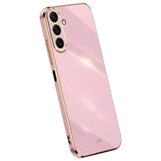 XINLI TPU Phone Case for Samsung Galaxy M54 5G / F54 5G Full Camera Protection Electroplated Gold Edge Cover - Purple
