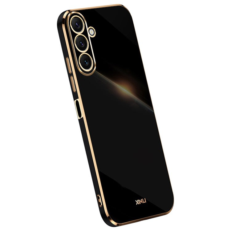 XINLI TPU Phone Case for Samsung Galaxy M54 5G / F54 5G Full Camera Protection Electroplated Gold Edge Cover - Black