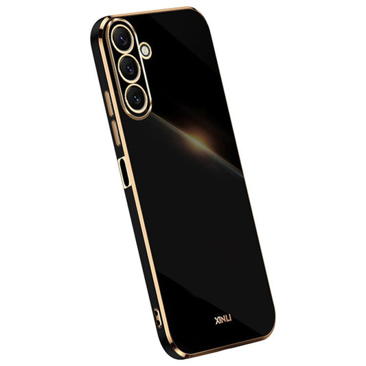 XINLI TPU Phone Case for Samsung Galaxy M54 5G / F54 5G Full Camera Protection Electroplated Gold Edge Cover - Black