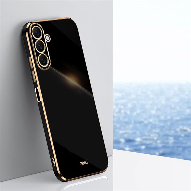 XINLI TPU Phone Case for Samsung Galaxy M54 5G / F54 5G Full Camera Protection Electroplated Gold Edge Cover - Black