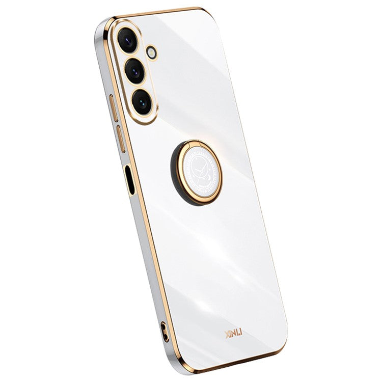 XINLI Ring Kickstand Phone Case for Samsung Galaxy M54 5G / F54 5G Electroplated Precise Lens Cut-out TPU Cover - White