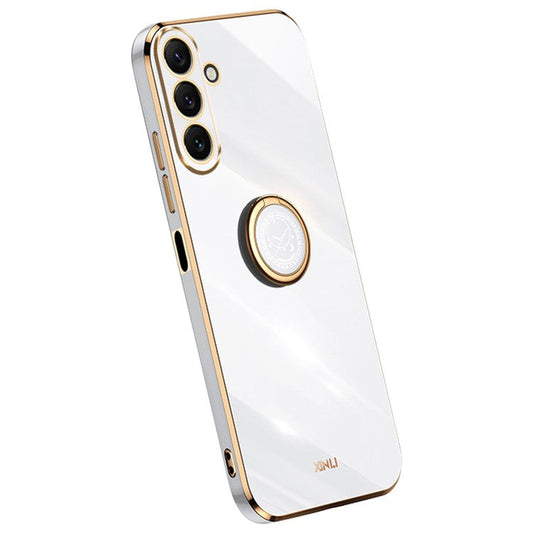 XINLI Ring Kickstand Phone Case for Samsung Galaxy M54 5G / F54 5G Electroplated Precise Lens Cut-out TPU Cover - White