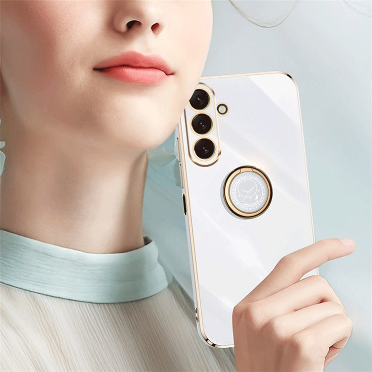 XINLI Ring Kickstand Phone Case for Samsung Galaxy M54 5G / F54 5G Electroplated Precise Lens Cut-out TPU Cover - White