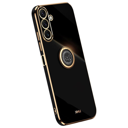 XINLI Ring Kickstand Phone Case for Samsung Galaxy M54 5G / F54 5G Electroplated Precise Lens Cut-out TPU Cover - Black