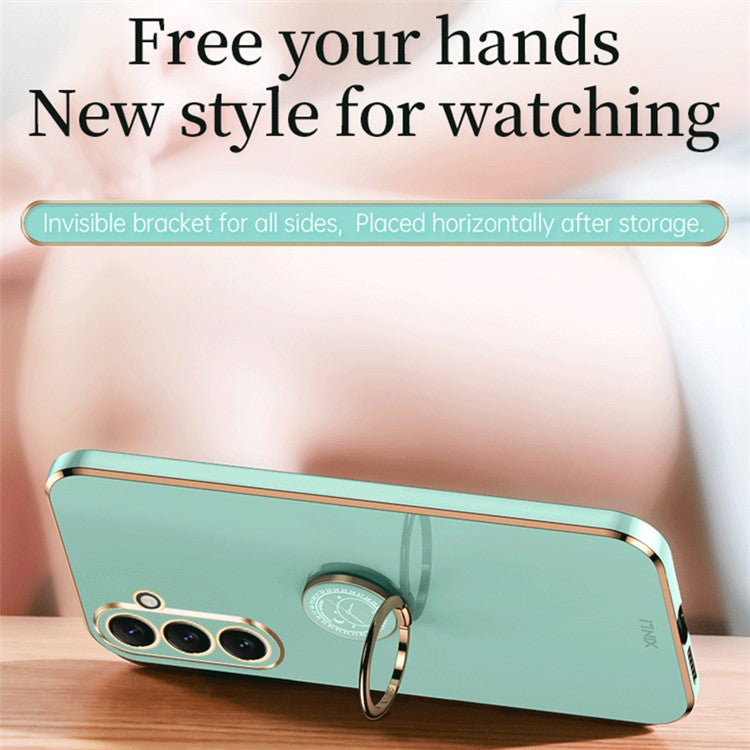 XINLI Ring Kickstand Phone Case for Samsung Galaxy M54 5G / F54 5G Electroplated Precise Lens Cut-out TPU Cover - Purple