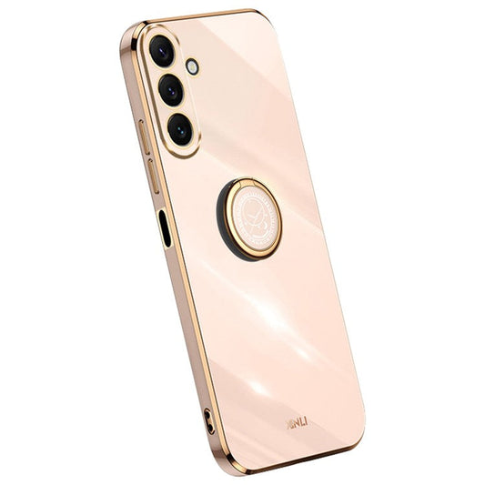 XINLI Ring Kickstand Phone Case for Samsung Galaxy M54 5G / F54 5G Electroplated Precise Lens Cut-out TPU Cover - Pink