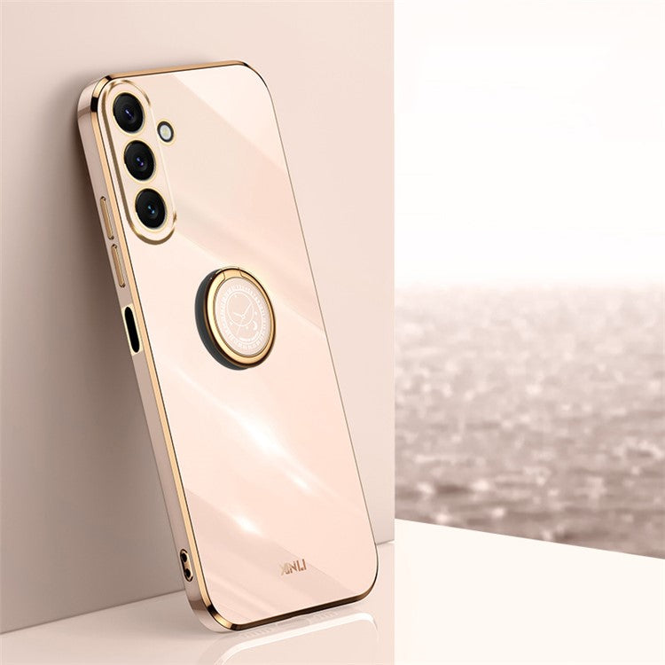 XINLI Ring Kickstand Phone Case for Samsung Galaxy M54 5G / F54 5G Electroplated Precise Lens Cut-out TPU Cover - Pink