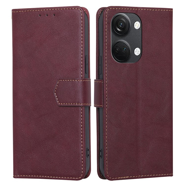 For OnePlus Nord 3 5G / Ace 2V 5G RFID Blocking Phone Case Cowhide Texture Leather Wallet Stand Cover - Wine Red