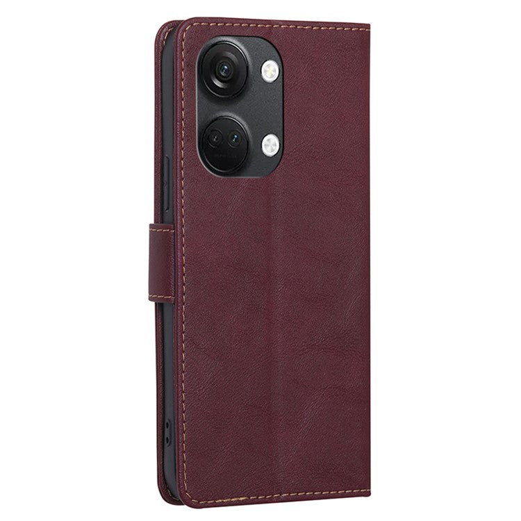 For OnePlus Nord 3 5G / Ace 2V 5G RFID Blocking Phone Case Cowhide Texture Leather Wallet Stand Cover - Wine Red