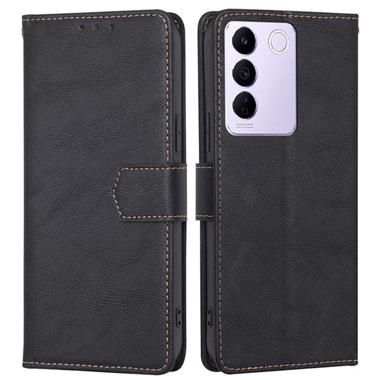 Cowhide Texture Wallet Phone Case for vivo S16e 5G RFID Blocking PU Leather Phone Cover with Stand - Black