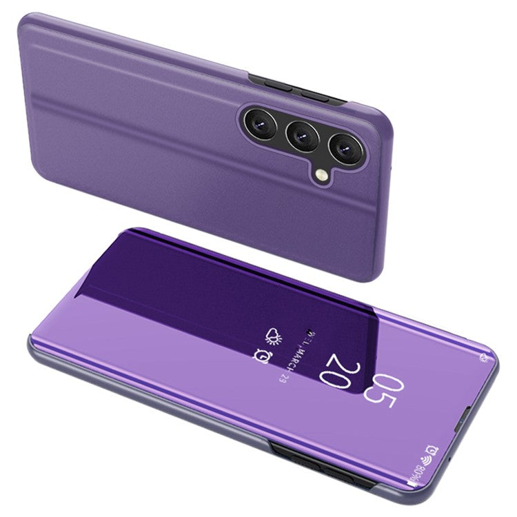 For Samsung Galaxy M14 5G View Window Mirror Surface Phone Case Electroplating Leather Phone Cover - Purple  /  Blue