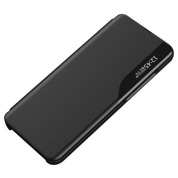 For Samsung Galaxy M14 5G View Window Phone Case PU Leather Phone Stand Cover - Black