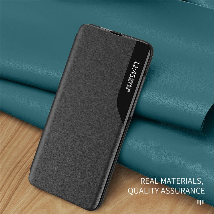 For Samsung Galaxy M14 5G View Window Phone Case PU Leather Phone Stand Cover - Green