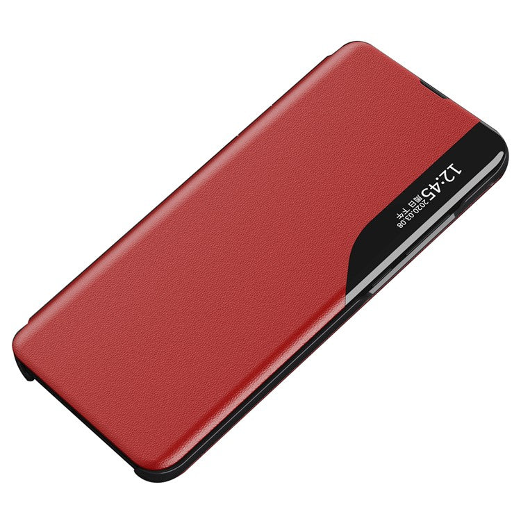 For Samsung Galaxy M14 5G View Window Phone Case PU Leather Phone Stand Cover - Red
