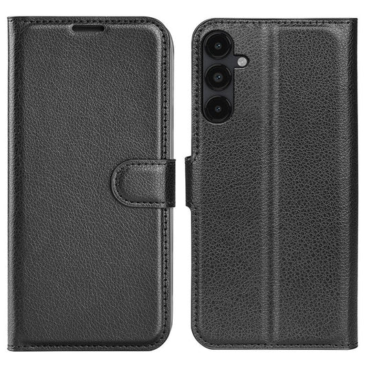 PU Leather Phone Shell for Samsung Galaxy M14 5G Litchi Texture Wallet Cover Stand Phone Case - Black