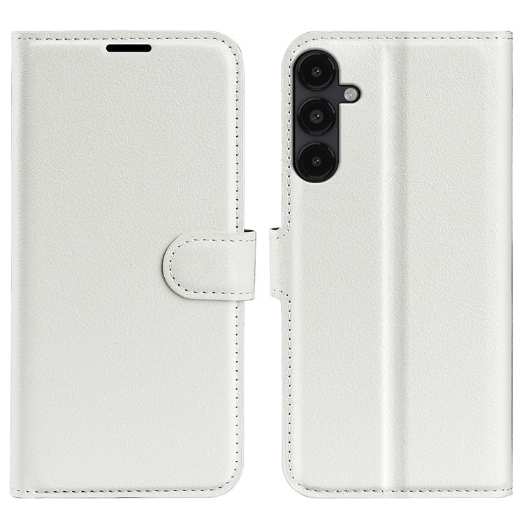 PU Leather Phone Shell for Samsung Galaxy M14 5G Litchi Texture Wallet Cover Stand Phone Case - White